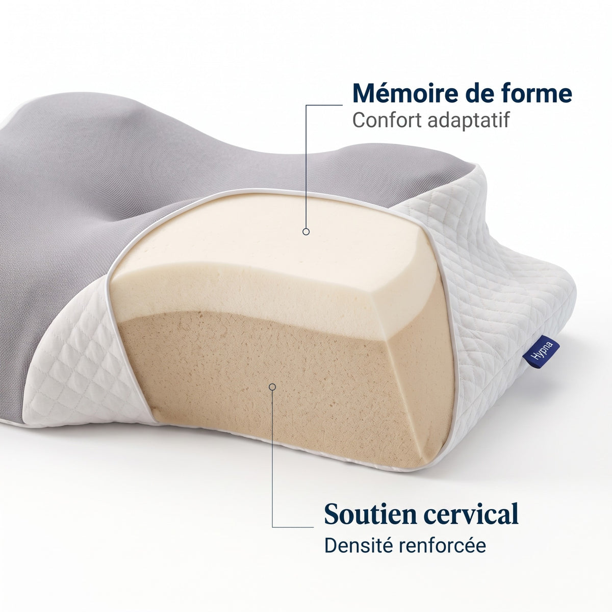 Coupe de l'Oreiller Cervical Hypna : couche mémoire de forme et couche de soutien