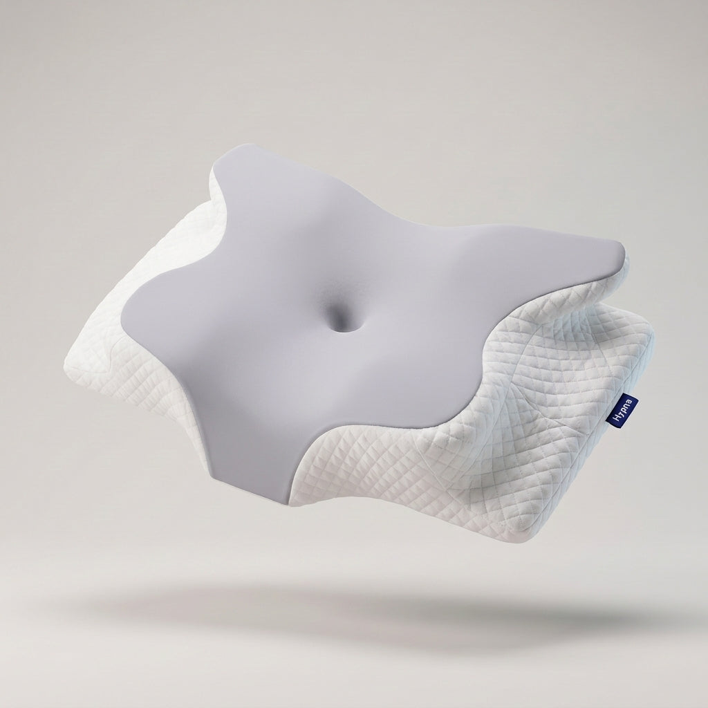 Oreiller Cervical Hypna, dessus gris et flancs blancs matelassés