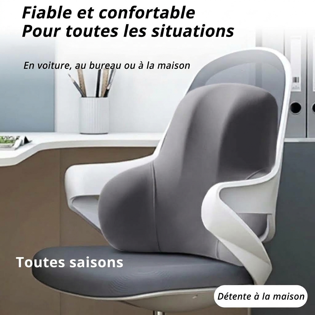 Coussin lombaire installé sur une chaise de bureau
