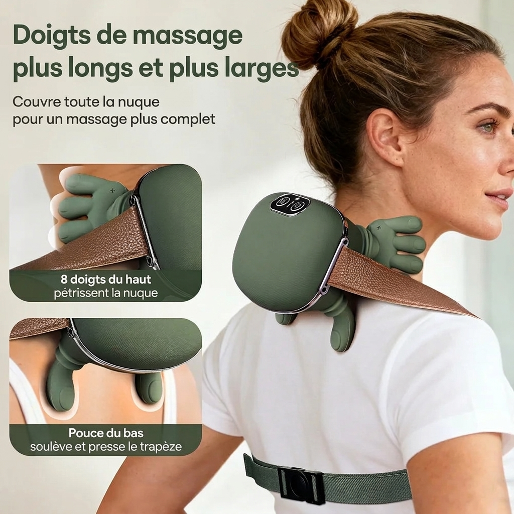 Doigts de massage plus longs et plus larges qui couvrent toute la nuque