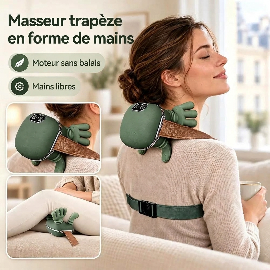 Masseur trapèze en forme de mains, moteur sans balais, mains libres