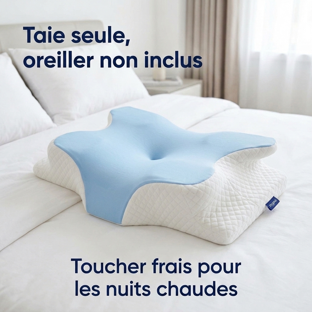 Taie d'oreiller rafraîchissante sur l'oreiller Hypna, sur un lit (taie seule, oreiller non inclus)