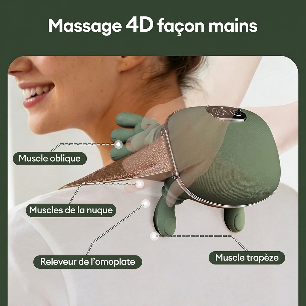 Massage 4D façon mains sur la nuque et le trapèze