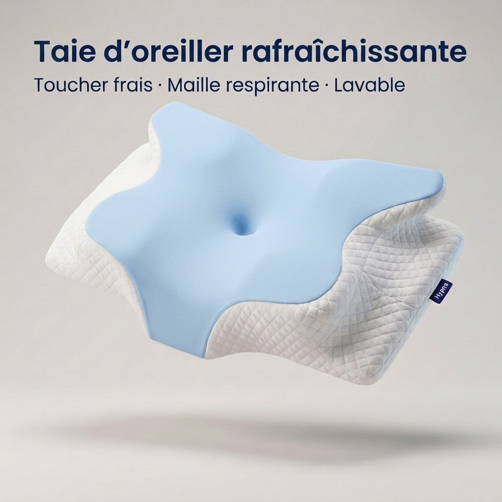 Taie d'oreiller rafraîchissante bleu ciel sur l'oreiller cervical Hypna